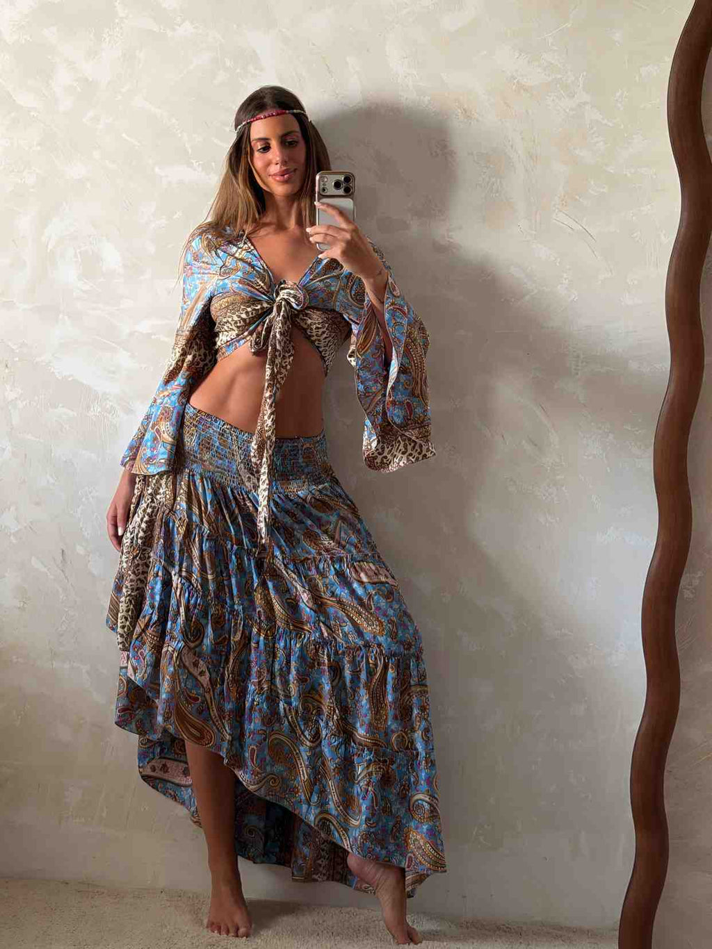 Azure Polka Dot Long Skirt